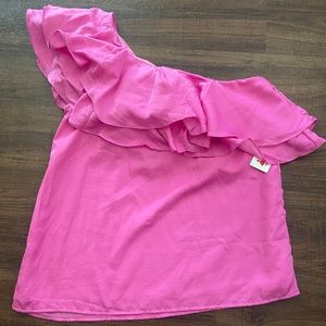 One shoulder hot pink tank